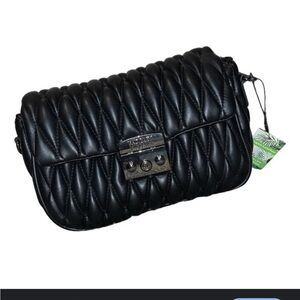 Badgley Mischka Black Mini Quilted Messenger Crossbody Bag